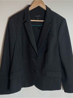 Talbots Blazer Size 16 Polka Dot Black Stretch Suit Jacket Pockets Jersey